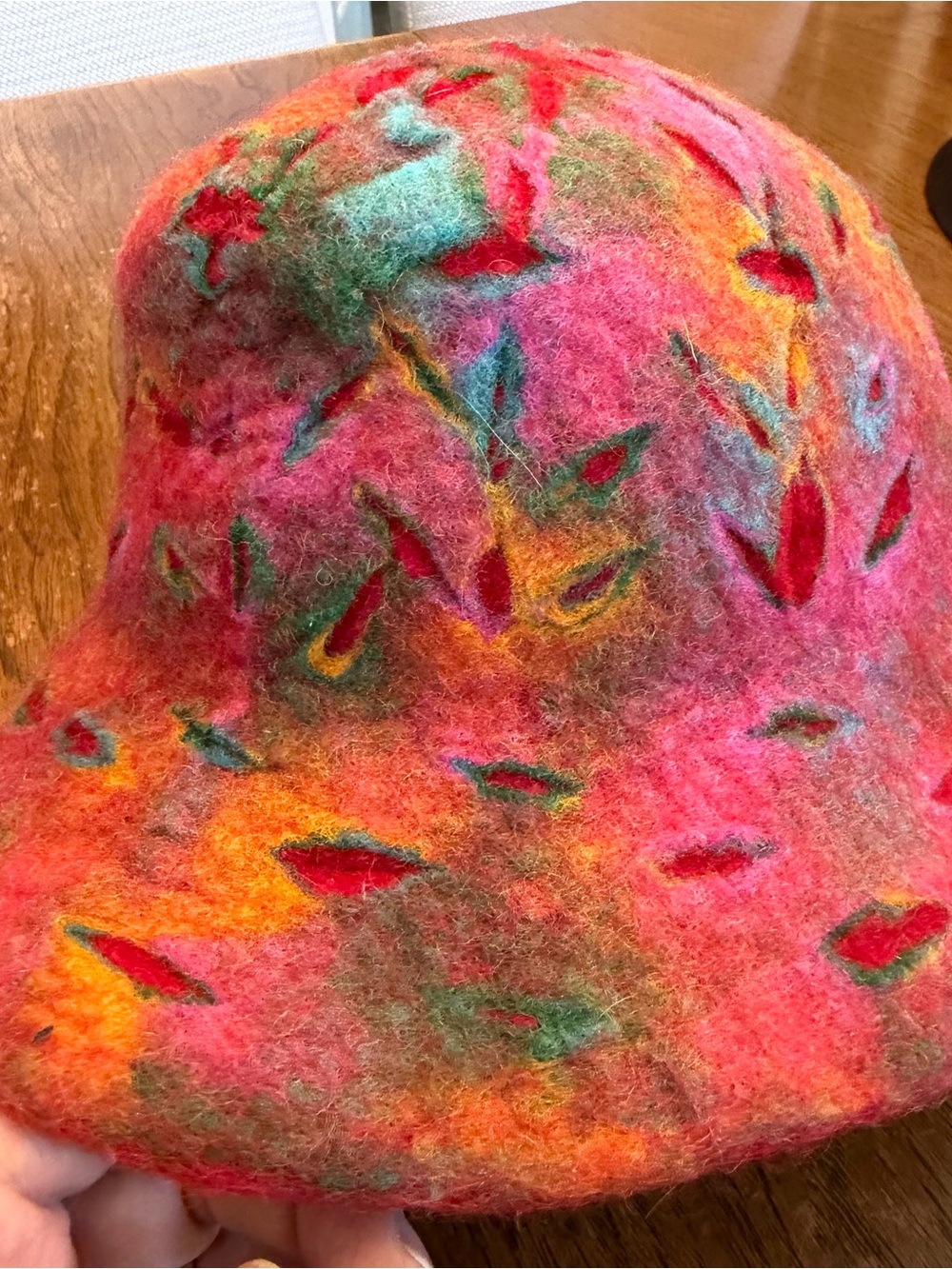 Handmade Pink Multicolor Felt Bucket Hat